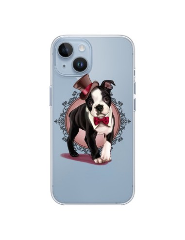 Cover iPhone 14 Cane Bulldog Dog Gentleman Papillon Cappello Trasparente - Maryline Cazenave