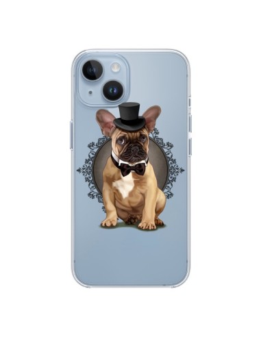 Coque iPhone 14 Chien Bulldog Noeud Papillon Chapeau Transparente - Maryline Cazenave