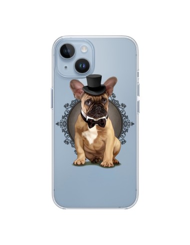 Cover iPhone 14 Cane Bulldog Papillon Cappello Trasparente - Maryline Cazenave