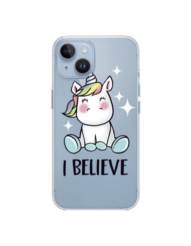 Coque iPhone 14 Licorne I Believe Transparente - Maryline Cazenave