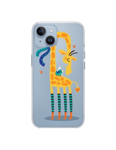 Coque iPhone 14 L'oiseau et la Girafe Amour Love Transparente - Maria Jose Da Luz