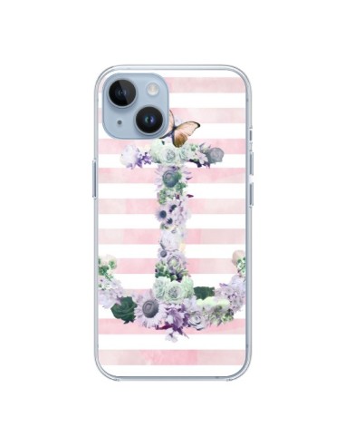 Coque iPhone 14 Ancre Rose Fleurs Navire - Monica Martinez