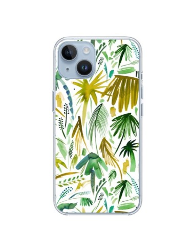 Coque iPhone 14 Brushstrokes Tropical Palms Green - Ninola Design