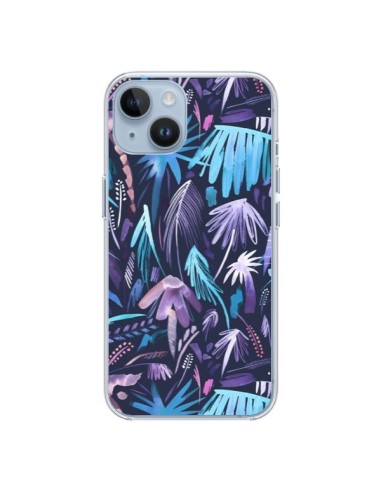 Coque iPhone 14 Brushstrokes Tropical Palms Navy - Ninola Design