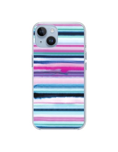 Coque iPhone 14 Degrade Stripes Watercolor Pink - Ninola Design