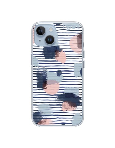 Coque iPhone 14 Watercolor Stains Stripes Navy - Ninola Design