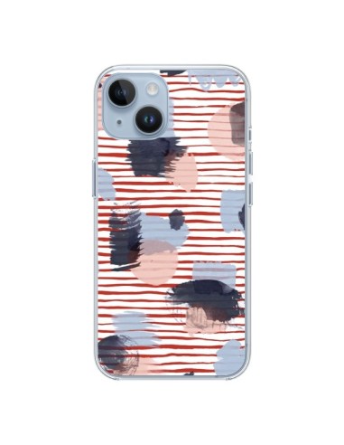 Cover iPhone 14 Watercolor Stains Righe Rosse - Ninola Design