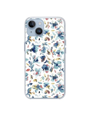 Coque iPhone 14 Watery Hibiscus Blue - Ninola Design