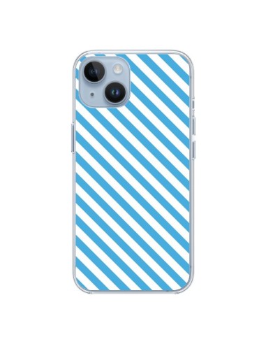 Coque iPhone 14 Bonbon Candy Bleue et Blanche Rayée - Nico