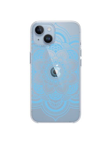 Coque iPhone 14 Mandala Bleu Azteque Transparente - Nico