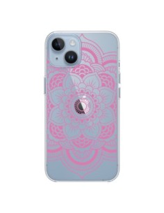 Coque iPhone 14 Mandala Rose Clair Azteque Transparente -...