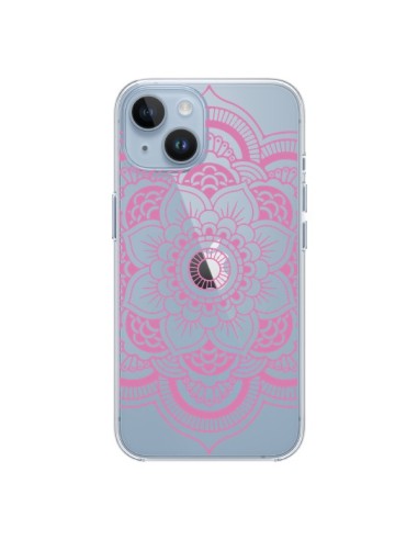 Coque iPhone 14 Mandala Rose Clair Azteque Transparente - Nico