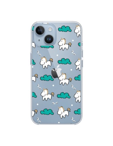 Coque iPhone 14 Licorne et Nuages Transparente - Nico