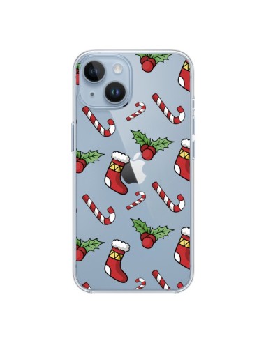 Cover iPhone 14 Calze Bastoncini di Zucchero Agrifoglio Natale Trasparente - Nico