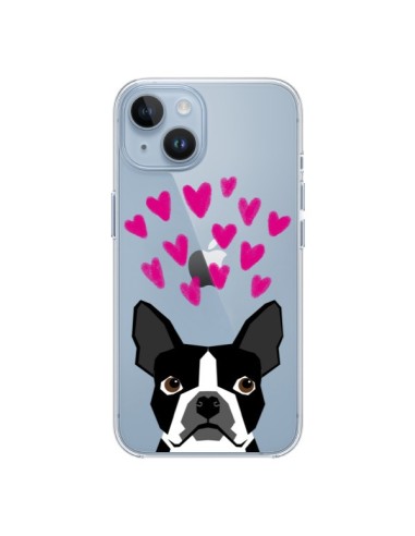 Coque iPhone 14 Boston Terrier Coeurs Chien Transparente - Pet Friendly