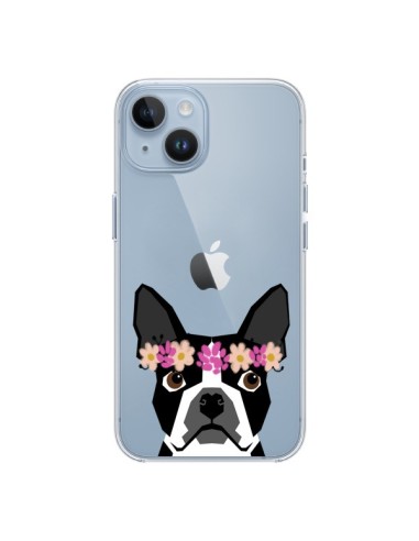 Coque iPhone 14 Boston Terrier Fleurs Chien Transparente - Pet Friendly
