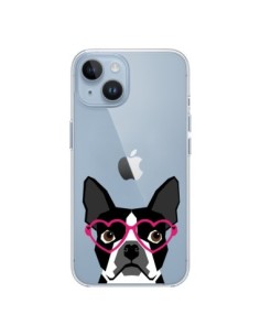 Cover iPhone 14 Boston Terrier Occhiali Cuori Cane...
