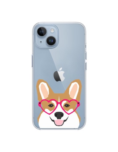 Coque iPhone 14 Chien Marrant Lunettes Coeurs Transparente - Pet Friendly