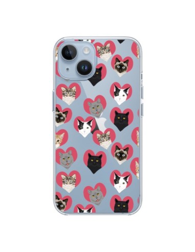 Cover iPhone 14 Gatto Cuori Trasparente - Pet Friendly