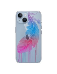 Coque iPhone 14 Plume Feather Arc en Ciel Transparente -...