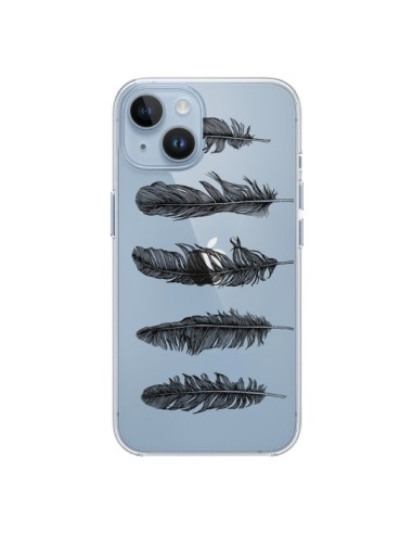 Coque iPhone 14 Plume Feather Noir Transparente - Rachel Caldwell