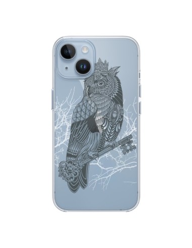 Coque iPhone 14 Owl King Chouette Hibou Roi Transparente - Rachel Caldwell