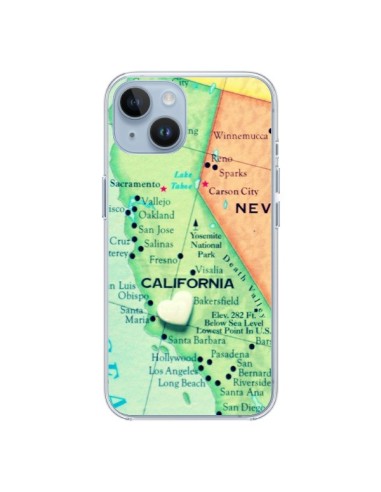 Coque iPhone 14 Carte Map Californie - R Delean