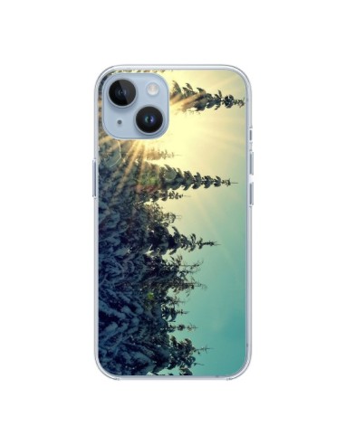 Coque iPhone 14 Hiver Paysage Neige Montagnes Sapins Ski - R Delean