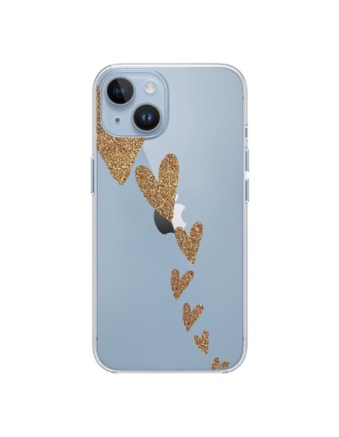 Coque iPhone 14 Coeur Falling Gold Hearts Transparente - Sylvia Cook