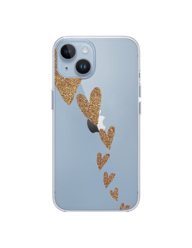 Cover iPhone 14 Cuore Falling Gold Hearts Trasparente - Sylvia Cook