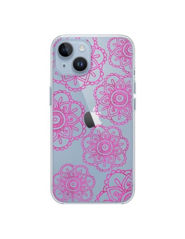 Coque iPhone 14 Pink Doodle Flower Mandala Rose Fleur Transparente - Sylvia Cook