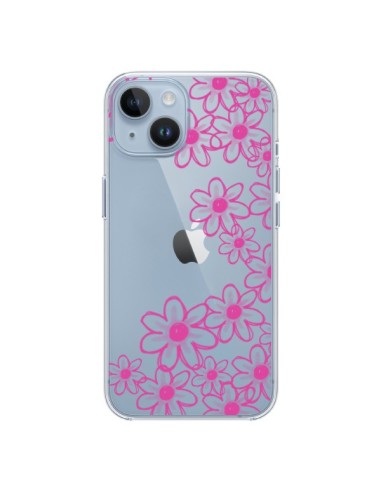 Coque iPhone 14 Pink Flowers Fleurs Roses Transparente - Sylvia Cook