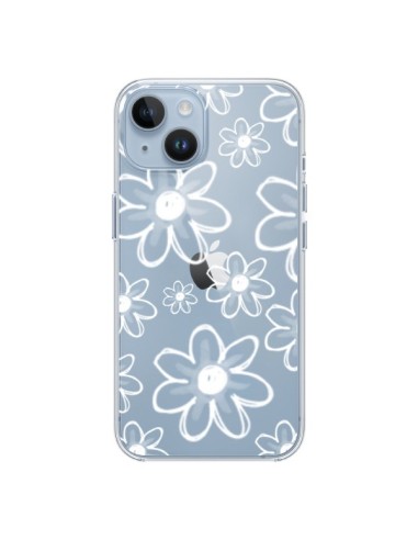Coque iPhone 14 Mandala Blanc White Flower Transparente - Sylvia Cook