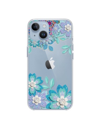 Coque iPhone 14 Winter Flower Bleu, Fleurs d'Hiver Transparente - Sylvia Cook