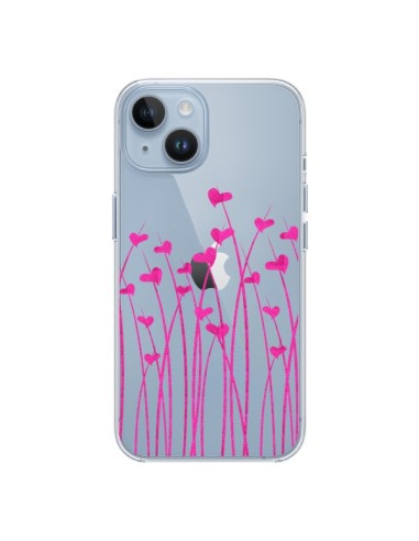Coque iPhone 14 Love in Pink Amour Rose Fleur Transparente - Sylvia Cook