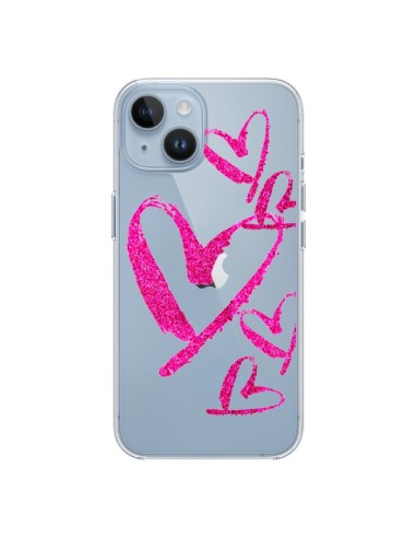 Coque iPhone 14 Pink Heart Coeur Rose Transparente - Sylvia Cook