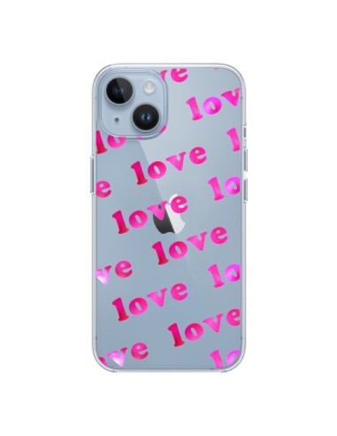 Coque iPhone 14 Pink Love Rose Transparente - Sylvia Cook