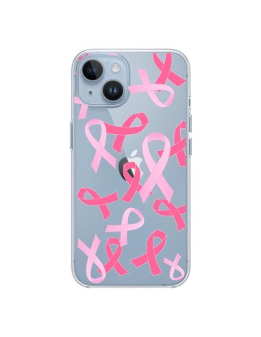 Coque iPhone 14 Pink Ribbons Ruban Rose Transparente - Sylvia Cook