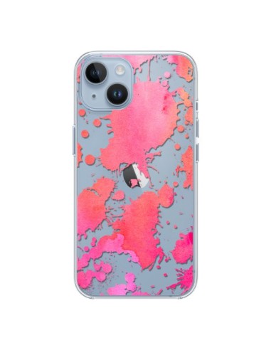 Coque iPhone 14 Watercolor Splash Taches Rose Orange Transparente - Sylvia Cook