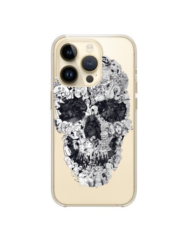 Coque iPhone 14 Pro Doodle Skull Dessin Tête de Mort Transparente - Ali Gulec