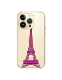 Coque iPhone 14 Pro Tour Eiffel Rose Paris Transparente -...