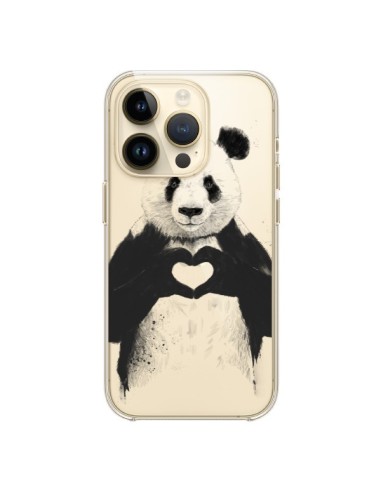 Coque iPhone 14 Pro Panda All You Need Is Love Transparente - Balazs Solti
