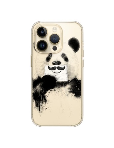 Cover iPhone 14 Pro Panda Divertene Baffi Trasparente - Balazs Solti