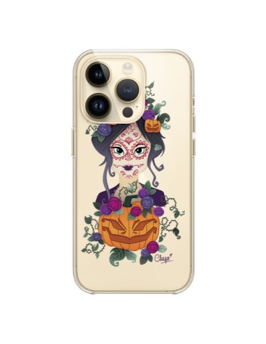 Cover iPhone 14 Pro Donna Occhi Chiusi Santa Muerte Trasparente - Chapo