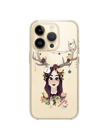 Coque iPhone 14 Pro Christmas Girl Femme Noel Bois Cerf Transparente - Chapo