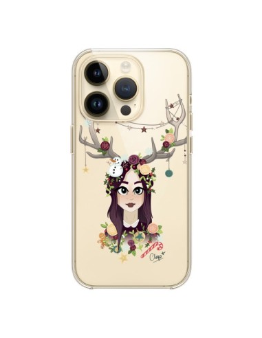 iPhone 14 Pro Case Girl Christmas Wood Deer Clear - Chapo