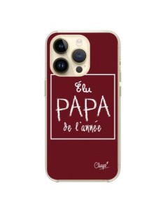 Coque iPhone 14 Pro Elu Papa de l'Année Rouge Bordeaux -...