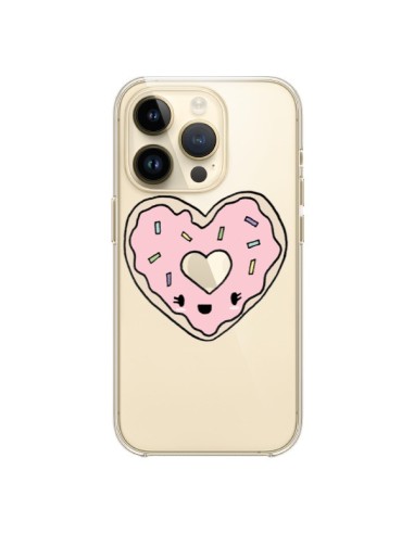 Coque iPhone 14 Pro Donuts Heart Coeur Rose Transparente - Claudia Ramos