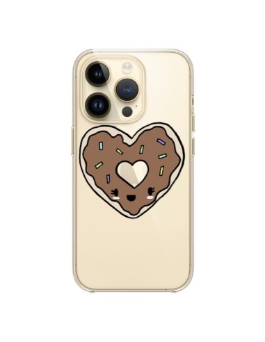 Coque iPhone 14 Pro Donuts Heart Coeur Chocolat Transparente - Claudia Ramos