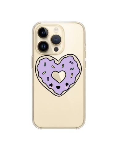 Cover iPhone 14 Pro Ciambella Cuore Viola Trasparente - Claudia Ramos